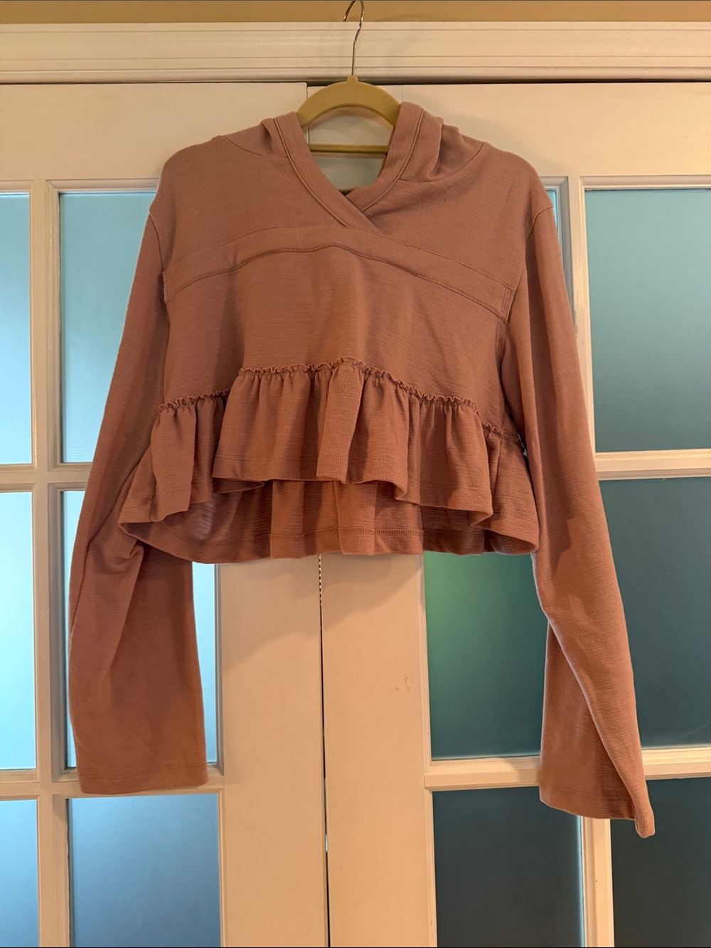 Free People Beach Dusty Rose Ruffle-Hem Hoodie